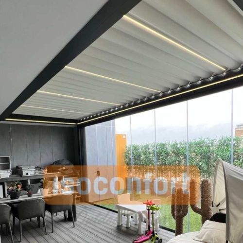 PERGOLA BIOCLIMATICA RETRACTIL ILUMINADA PERGOLA BIOCLIMATICA RETRACTIL ILUMINADA