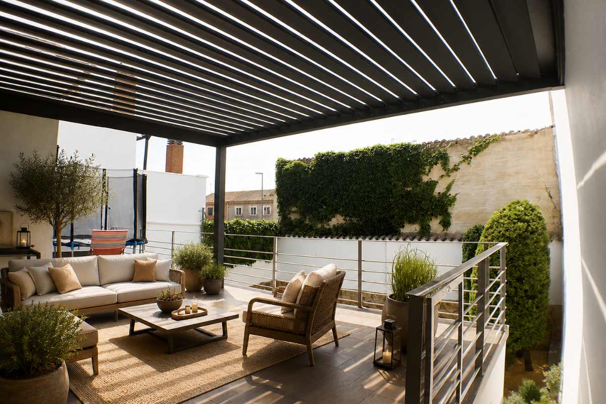 Pérgola de lamas orientables en terraza – Isoconfort Zaragoza