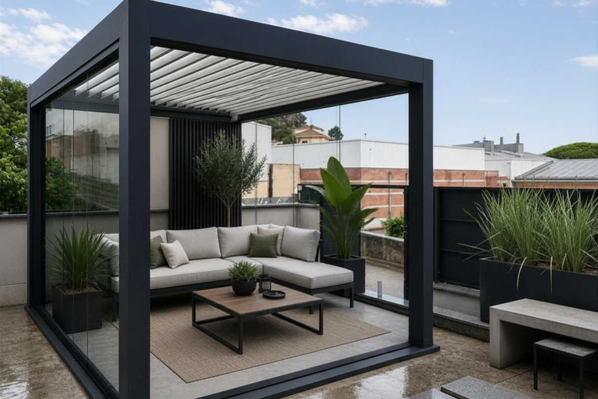 Instalación de pérgola orientable en jardín – Isoconfort Zaragoza