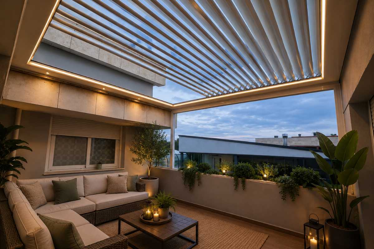 Pérgola retráctil exterior con aluminio lacado – Isoconfort